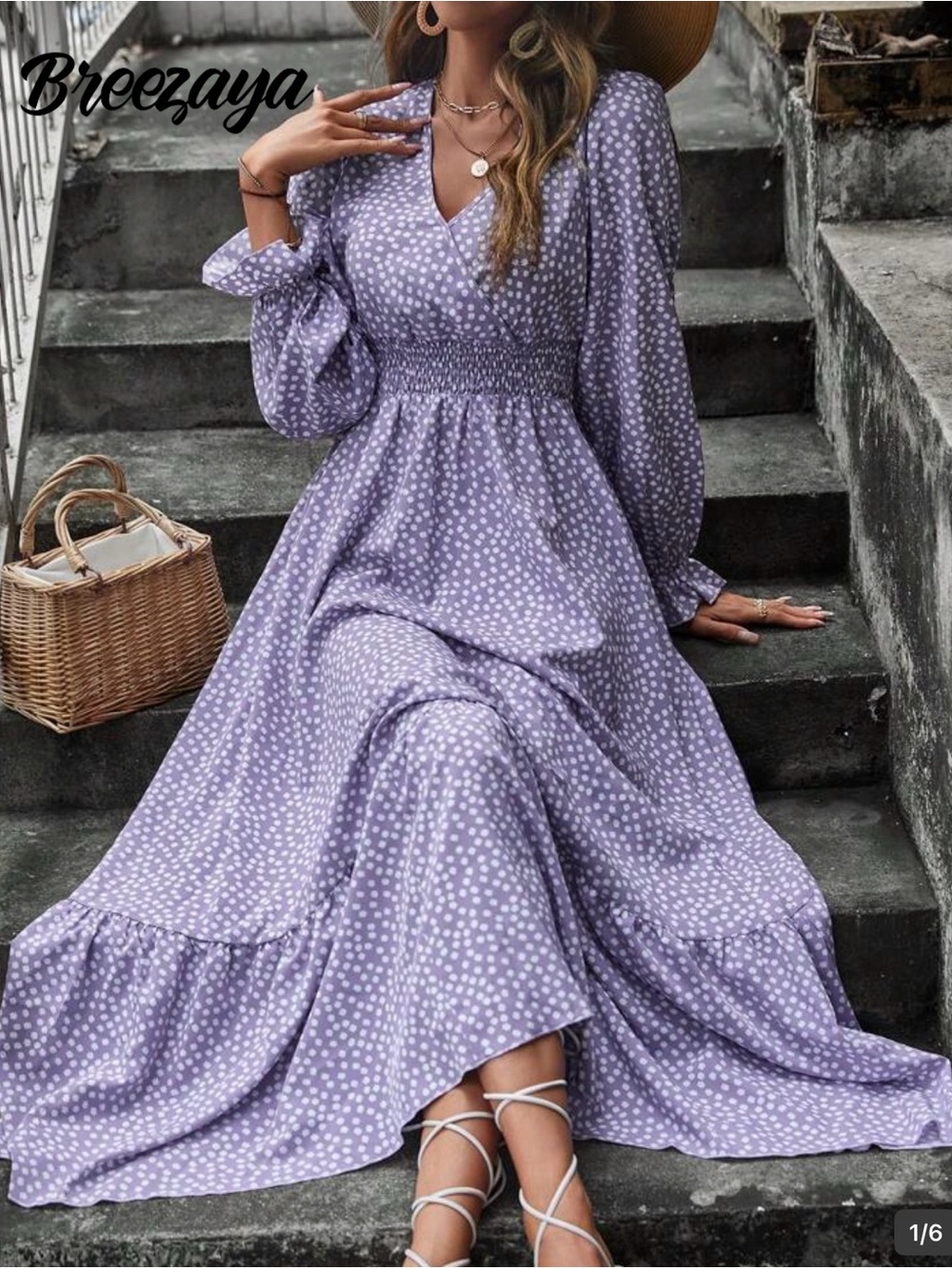 SHEIN Lavender Polka Dot Maxi Dress